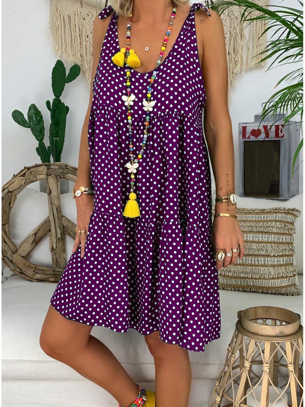 U-Neck Polka Dots Casual Dresses