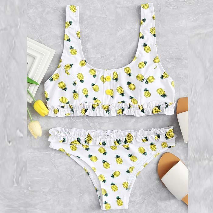 Bikini drăguți, cu imprimeu de ananas compus din două piese