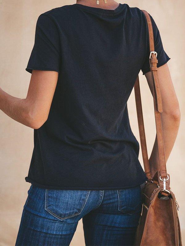Casual V-Neck Short Sleeve Solid Plus Size T-shirt