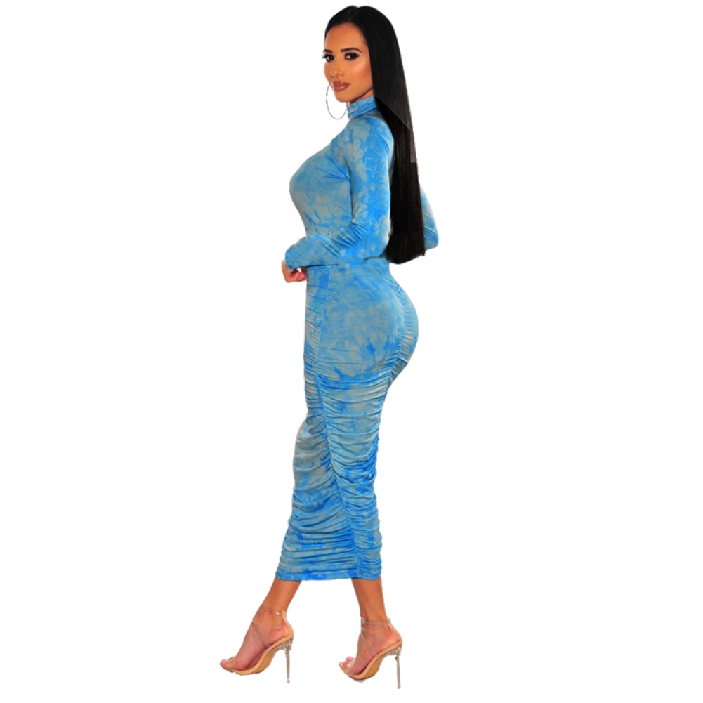 Tie Dye Sexy Long Curvy Dress with Full Sleeves