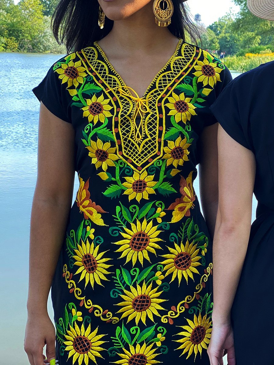 Short Sleeve Floral-Print Tribal Dresses