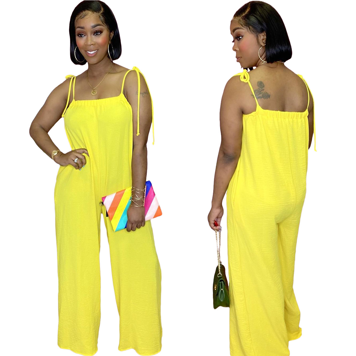 Ladies\' sling wide loose-wrapped chest elastic band jumpsuit YIY1315