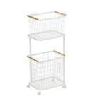 Rolling Laundry Cart + Wire Baskets �C Steel + Wood