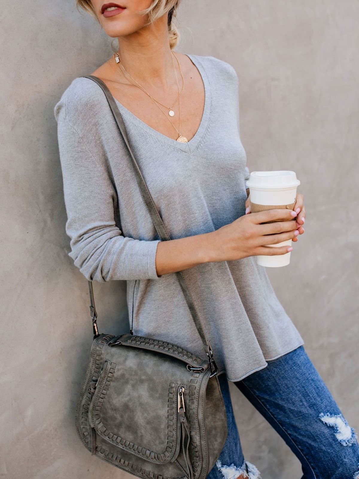 Long Sleeve Vintage Zipper Cotton T-Shirts