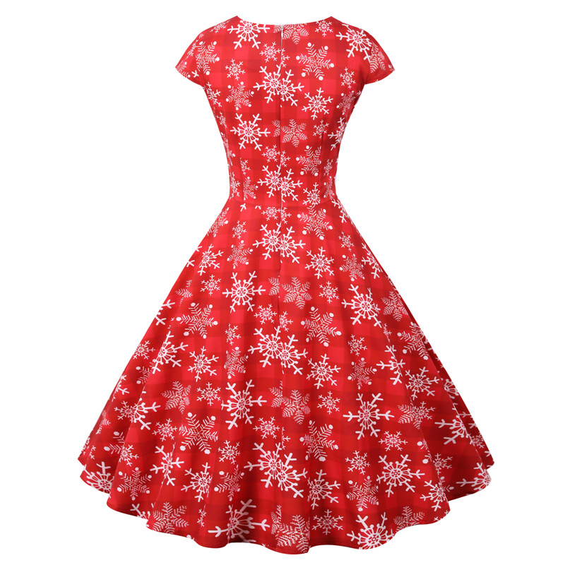 Christmas Print Vintage Women Skater Dress