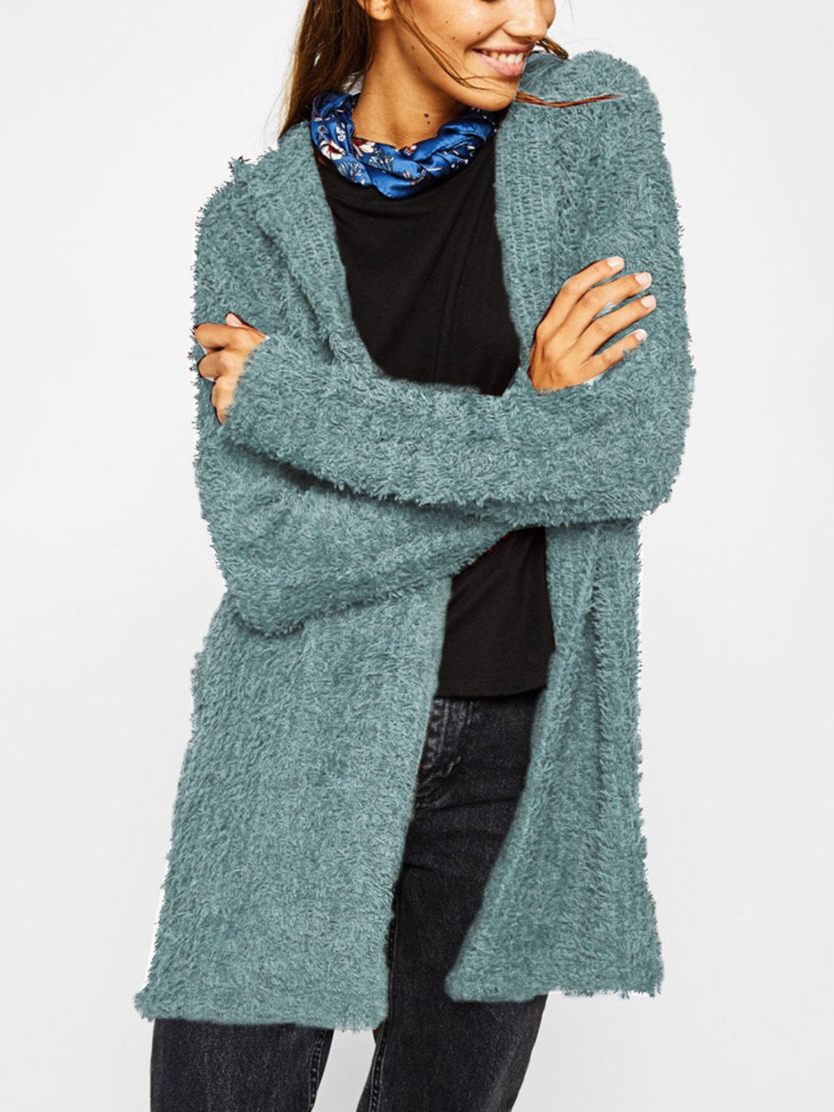 Solid Plain Hooded Casual Cardigans