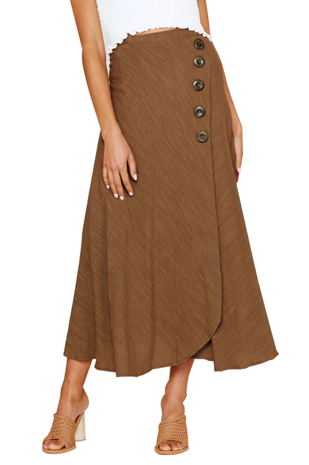 Brown Buttoned Maxi Skirt