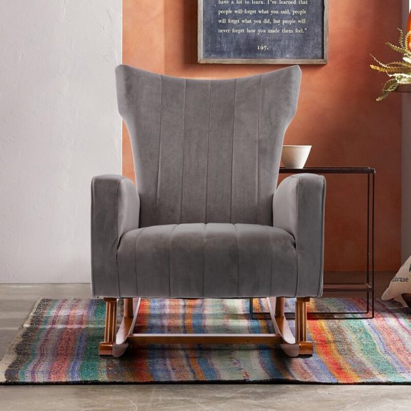 Velvet Wingback Rocking Chair Beige