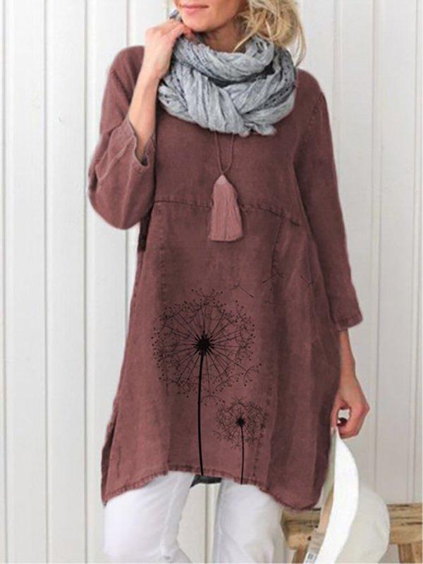 Long Sleeve Casual Printed Plus Size Dresses