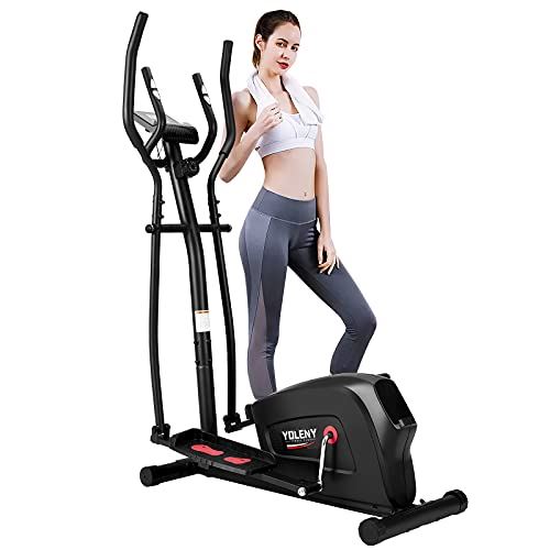 YOLENY Elliptical Trainer, Magnetic Elliptical Machine with Multiple Resistance Levels, Portable Elliptical Trainer with LCD Monitor- Black