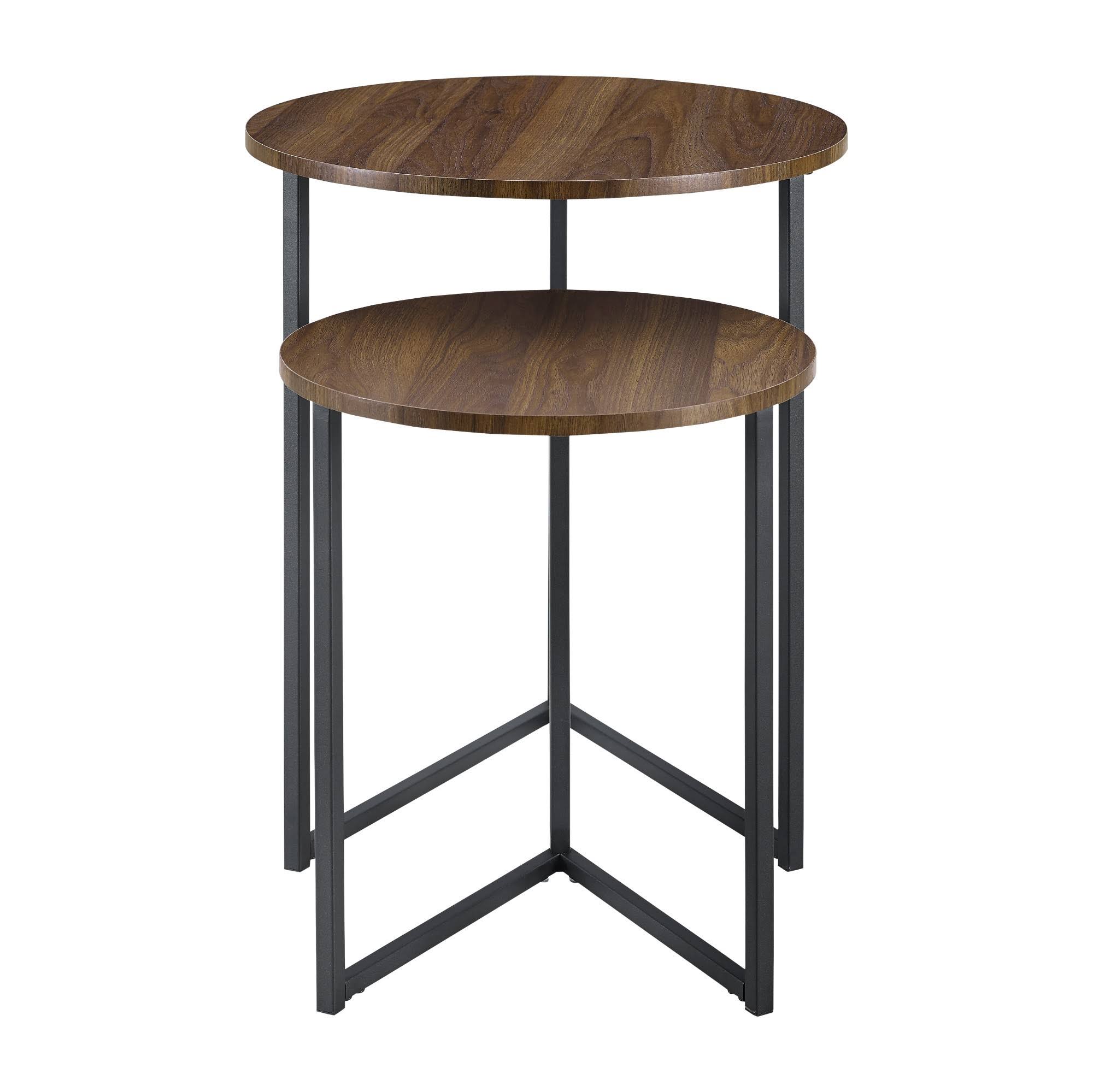 Walker Edison 2 Piece V Leg Nesting Side Tables Dark Walnut Black