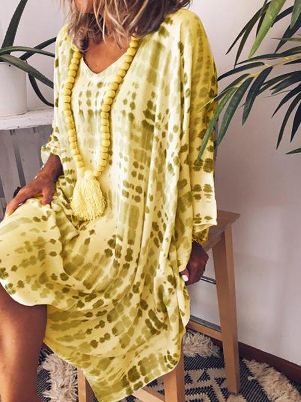 V Neck Printed Vintage Dresses