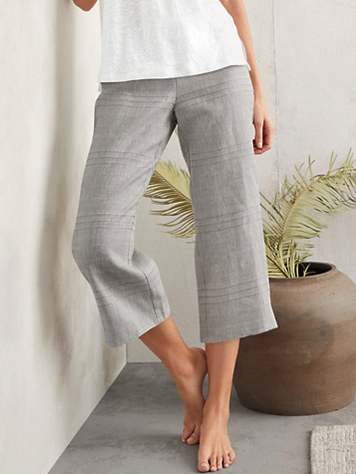 Plain Cotton-Blend Pants