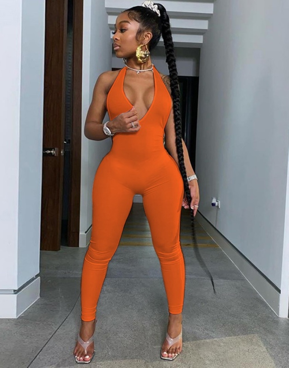 Sports Fitness Backless Halter Jumpsuit