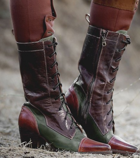 Plus Size Viantage Leather Lace Up Chunky Heel Boots