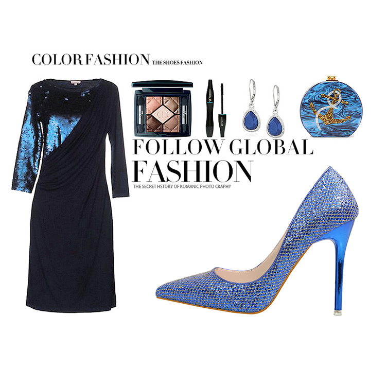 Asmxing 11CM Shining Sequins Sweet Shallow Pointed Dress Elegant Sandals