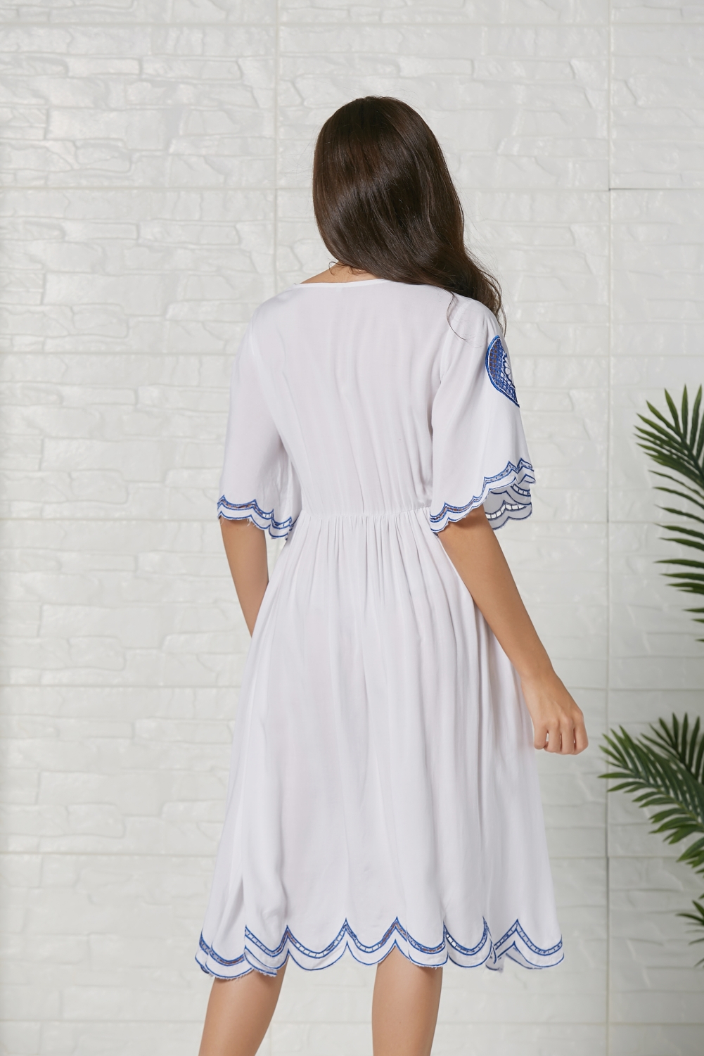 Summer White and Blue Flower Long Dress