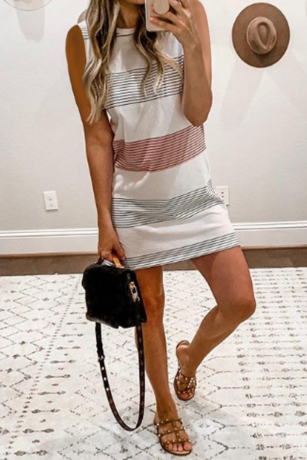 Round Neck  Striped Bodycon Dresses