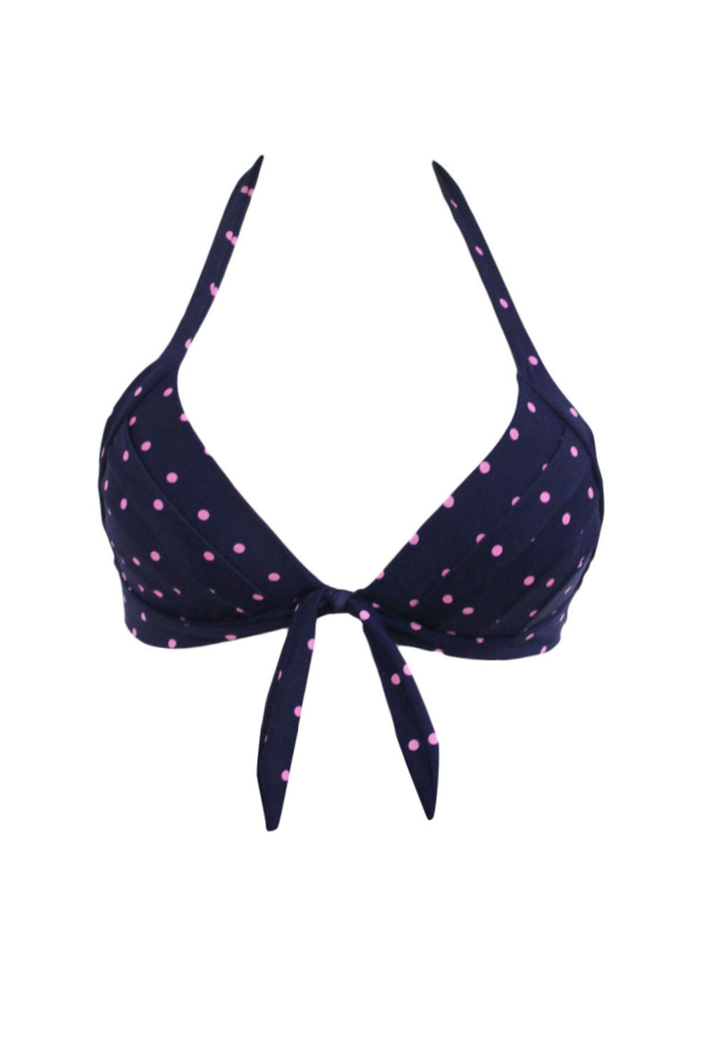 Polka Dot Print Retro Tie Front Bikini Top