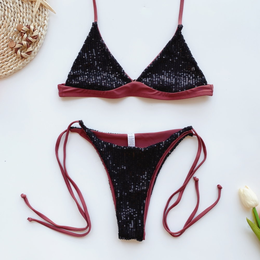 Sexy Two Piece Sequins Strings Swimwear