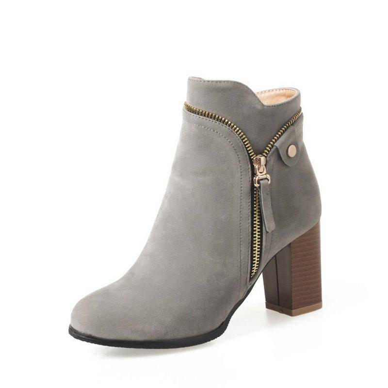Large Size Ankle Suede Chunky Heel Daily Women Zipper Boots