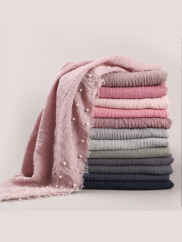 Cotton Pearl Accessories Headscarf Cotton And Crease Monochrome Female Scarf
