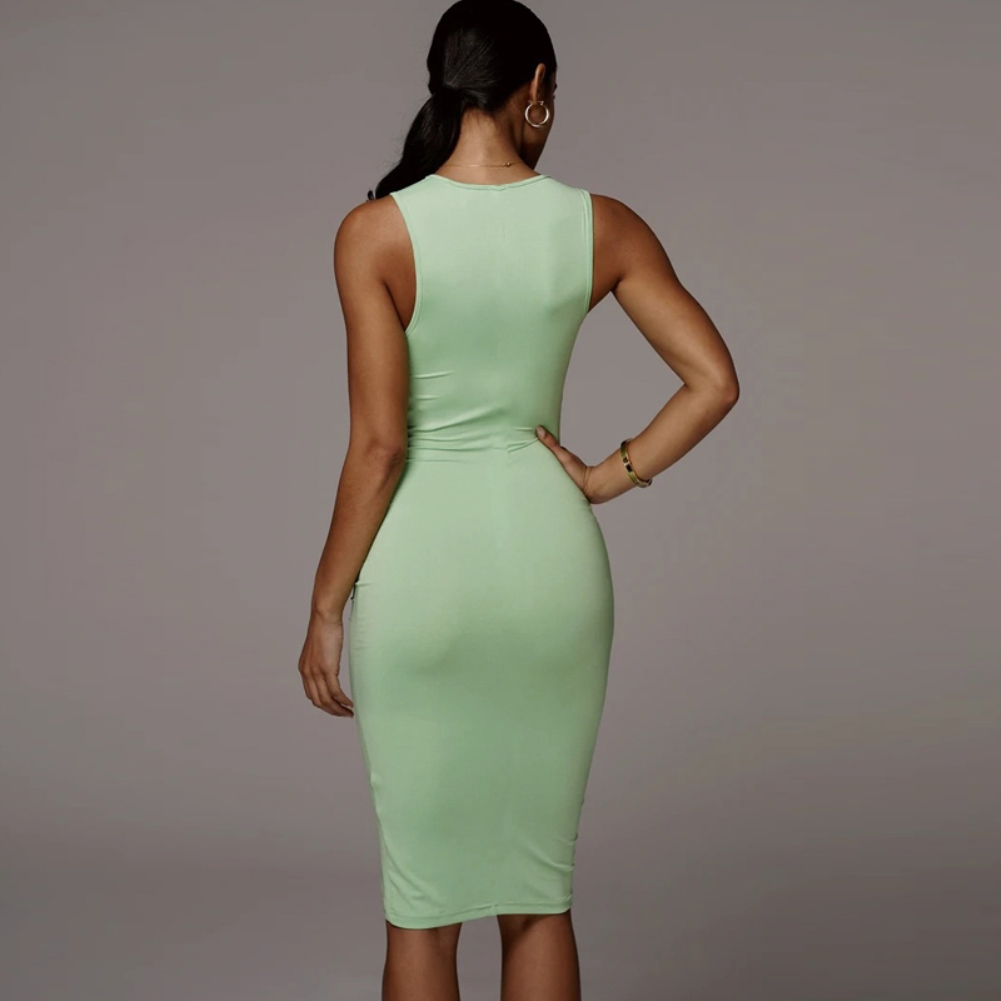 Sexy Sleeveless Ruched Green Midi Dress