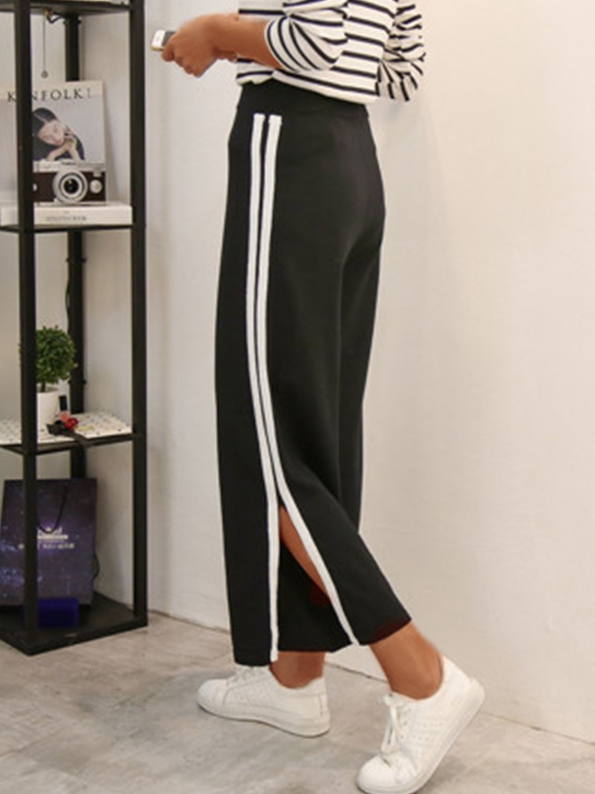 Plus Size Women Striped Casual Wide Leg Pants