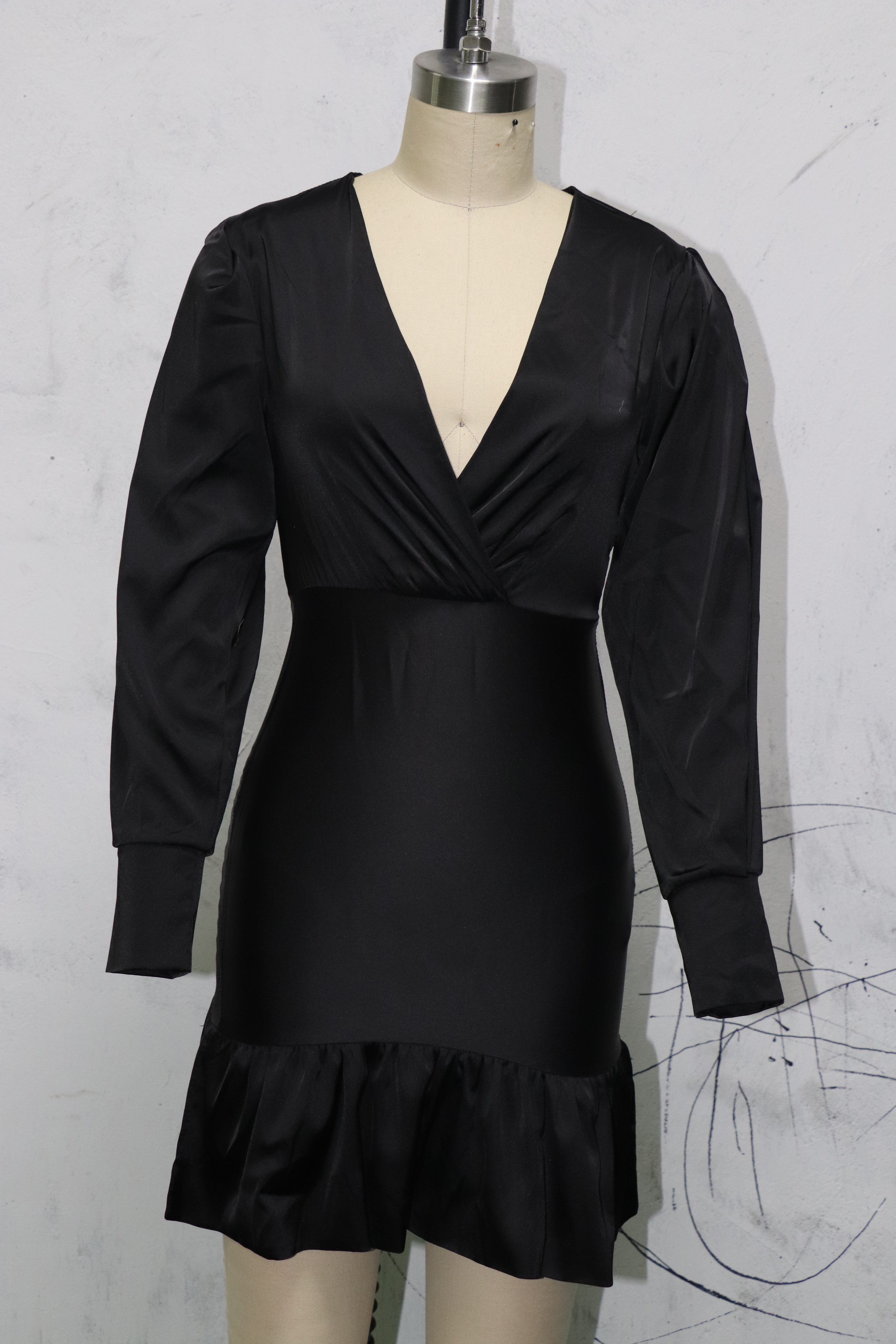 Autumn Party Sexy Deep-V Puff Sleeve Mermaid Mini Dress