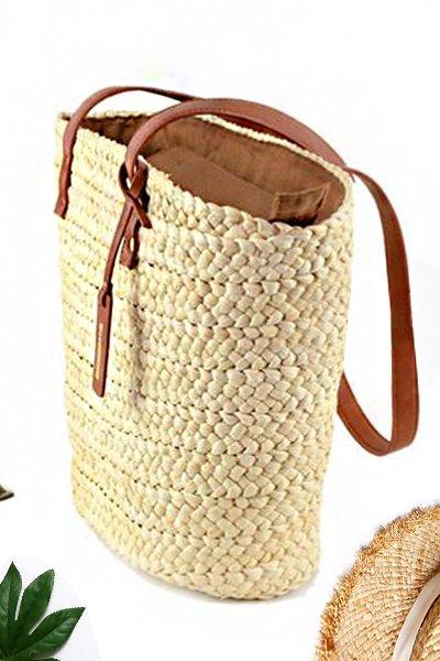 Women's Summer Beach Zipper Woven Straw Tote Bag