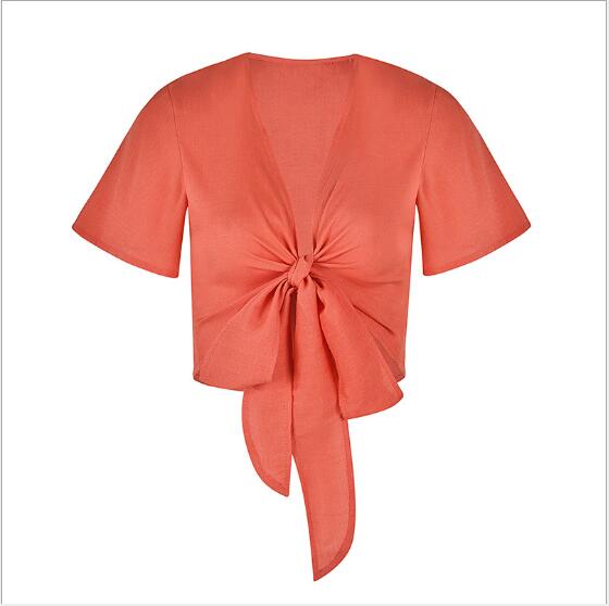 Short Sleeve Tied Up Crop Top