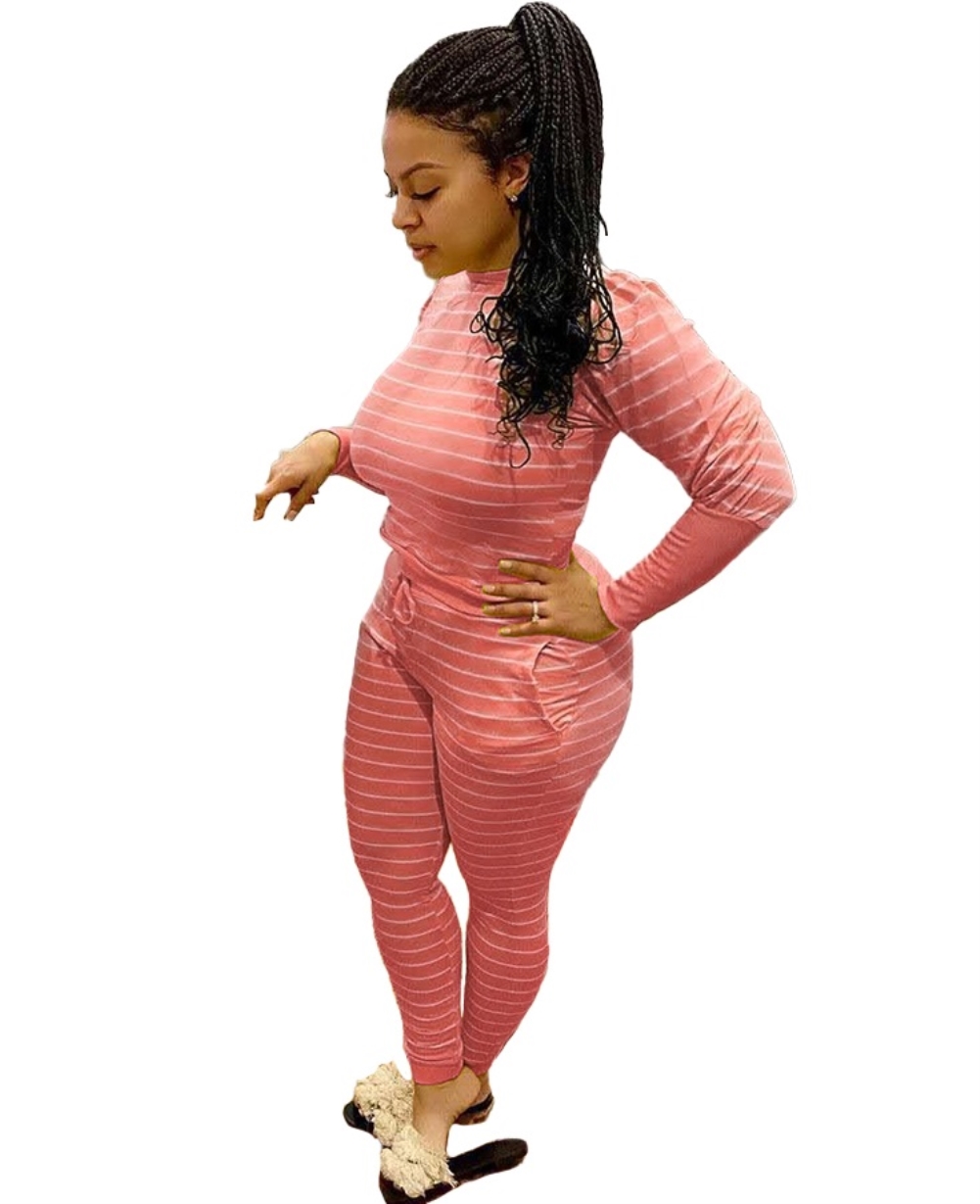 Fall Striped Print Two Piece Pants Set