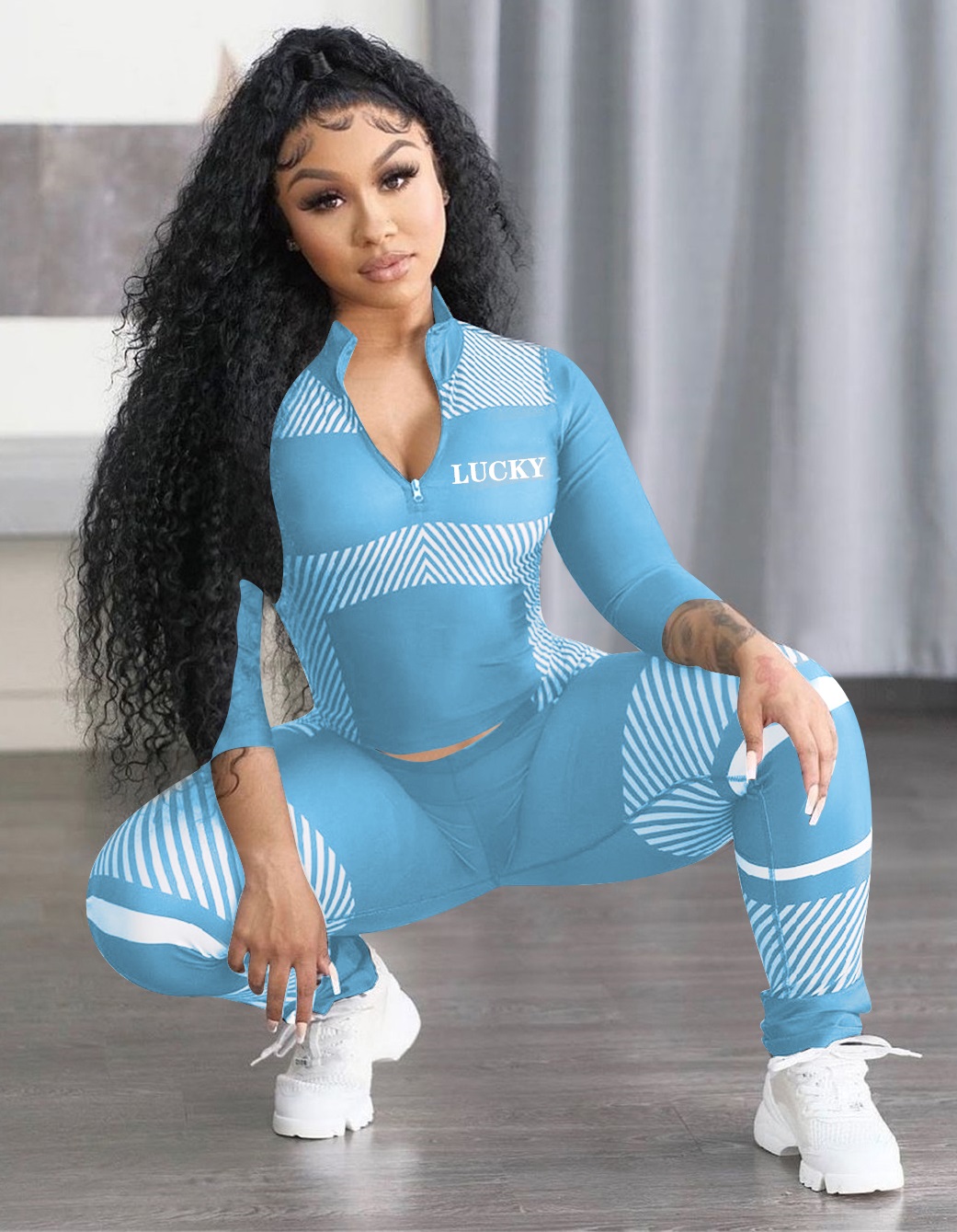 Autumn Sports Fitness Letter Print Shirt and Legging Set