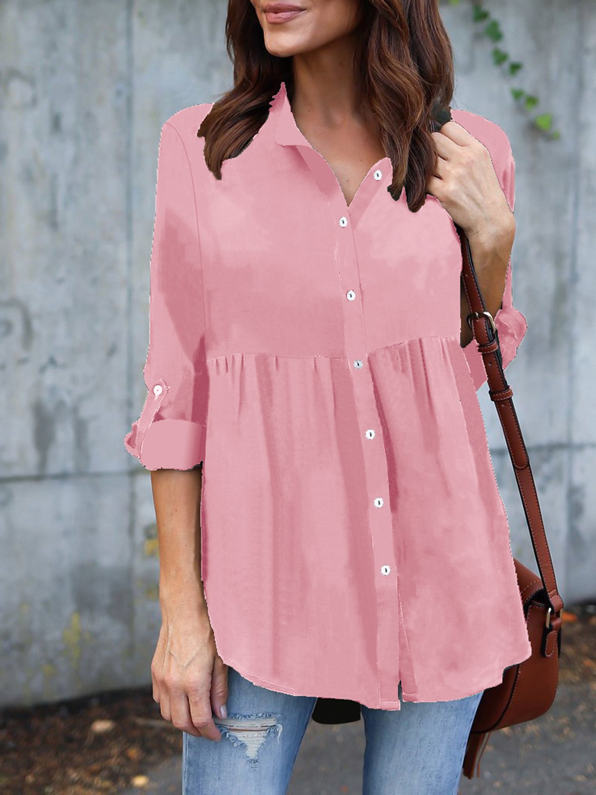 Polyester Shawl Collar Casual Shirts