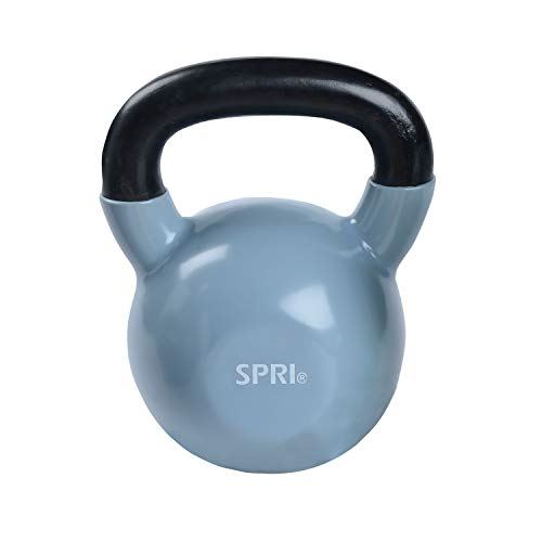 SPRI Kettlebell Weights Deluxe Cast Iron Vinyl Coated Comfort Grip Wide Handle- Light Blue- 50lb