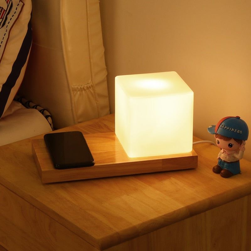 Mobile Phone Wireless Charging Desk Lamp Bedside Lamp Simple Modern Solid Wood
