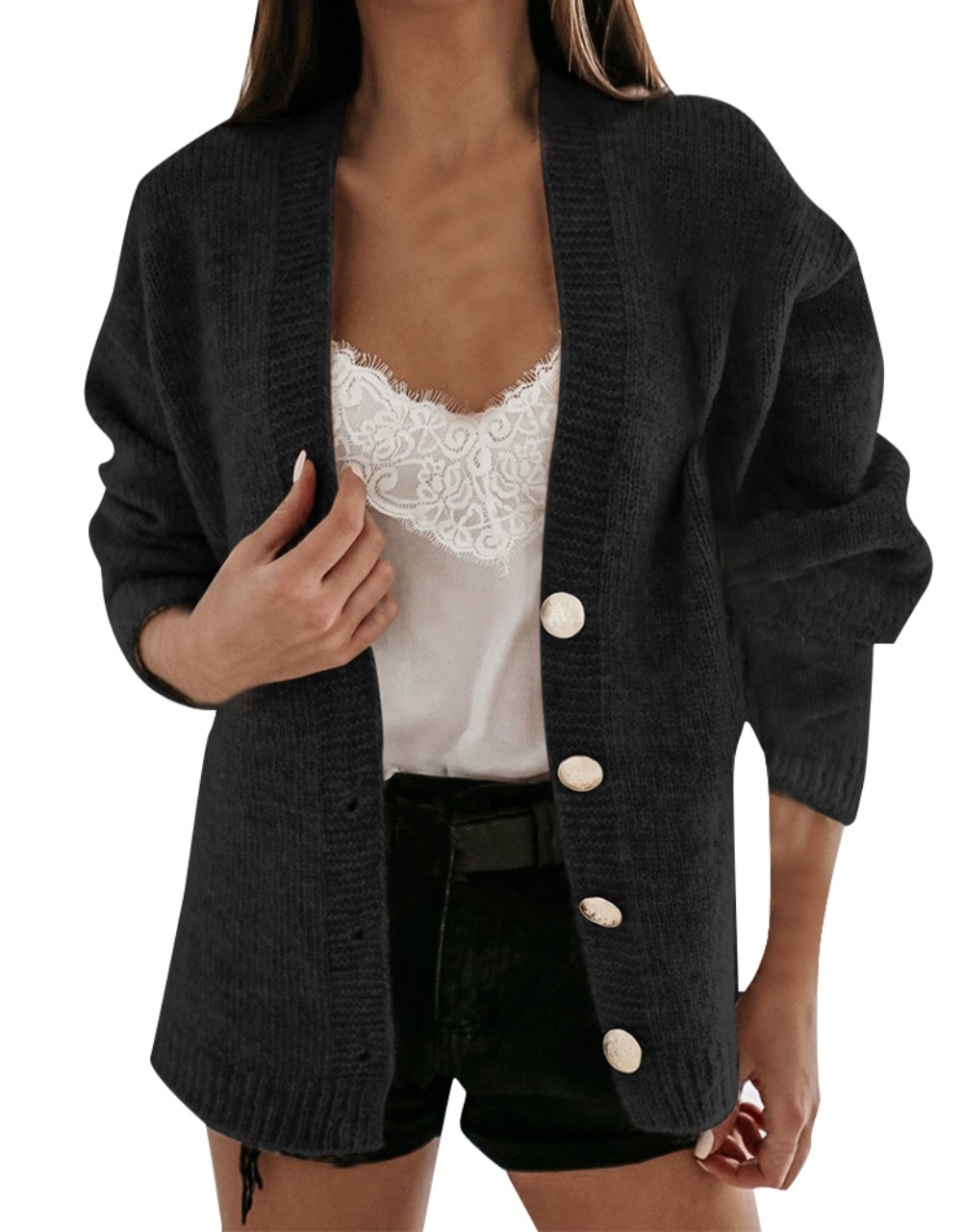 Fall Plain Button Up Knitted Coat