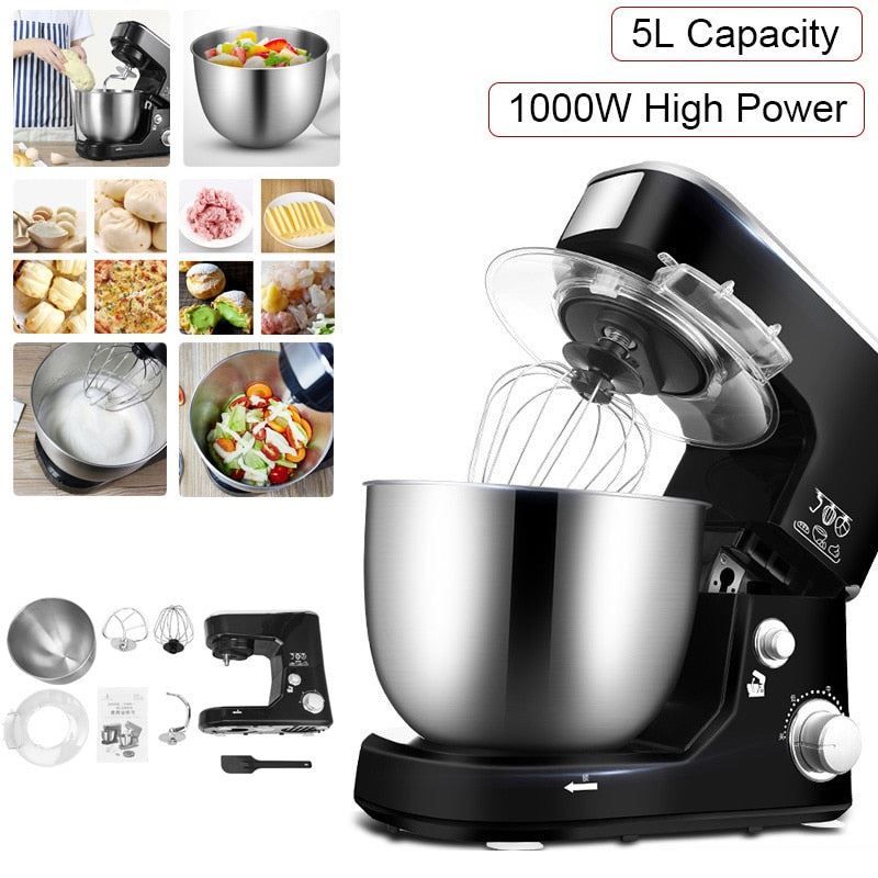 1000W High Power Stand Mixer Stainless Steel Bowl 6-speed Kitchen Food Blender