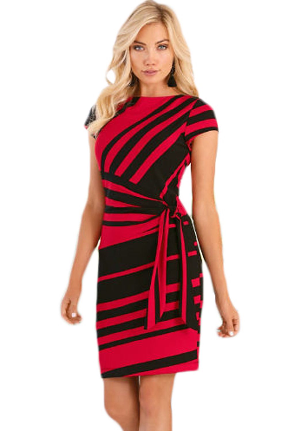 Red Black Stripe Knot Sheath Dress
