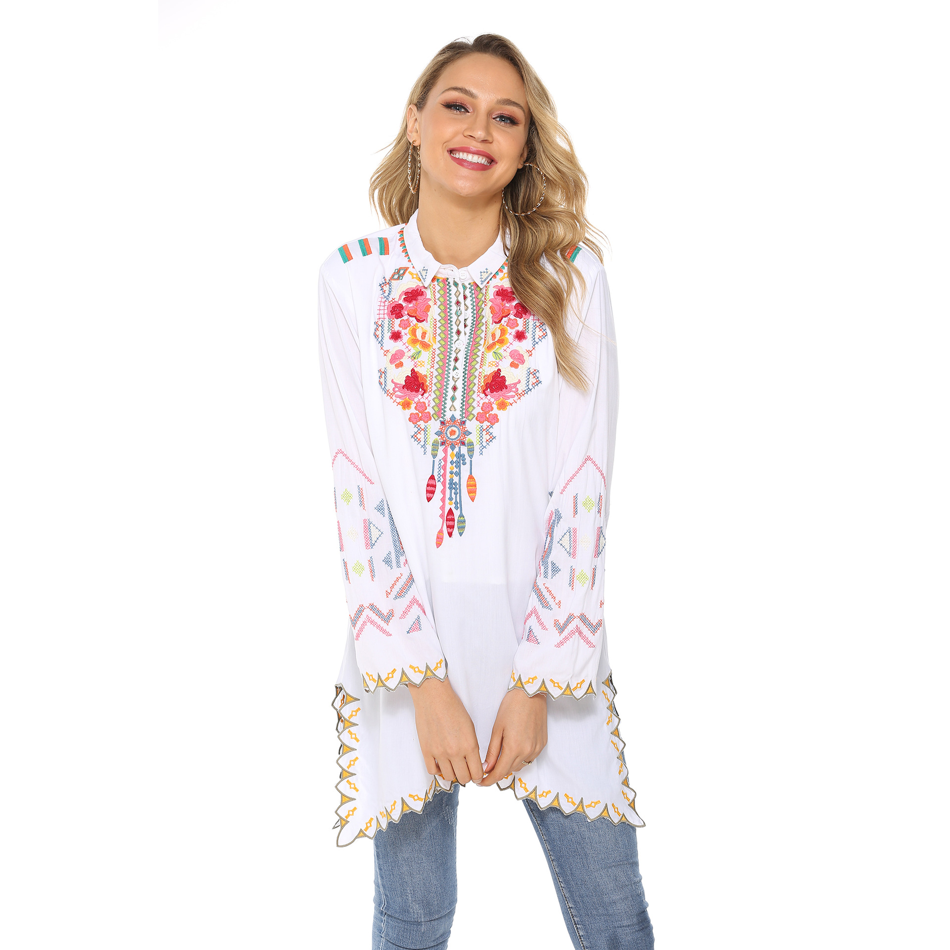 Women's Long Sleeve Blouse Embroidery Bohemia Style
