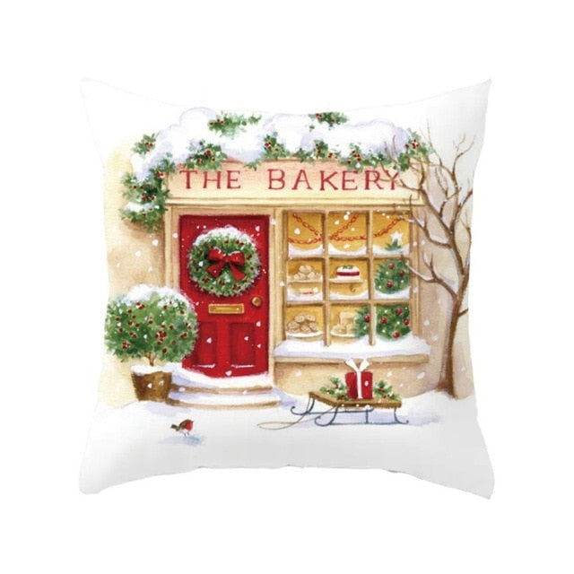 Christmas Pillow Case Deer Snowman Pattern Pillow Cover Cotton Linen