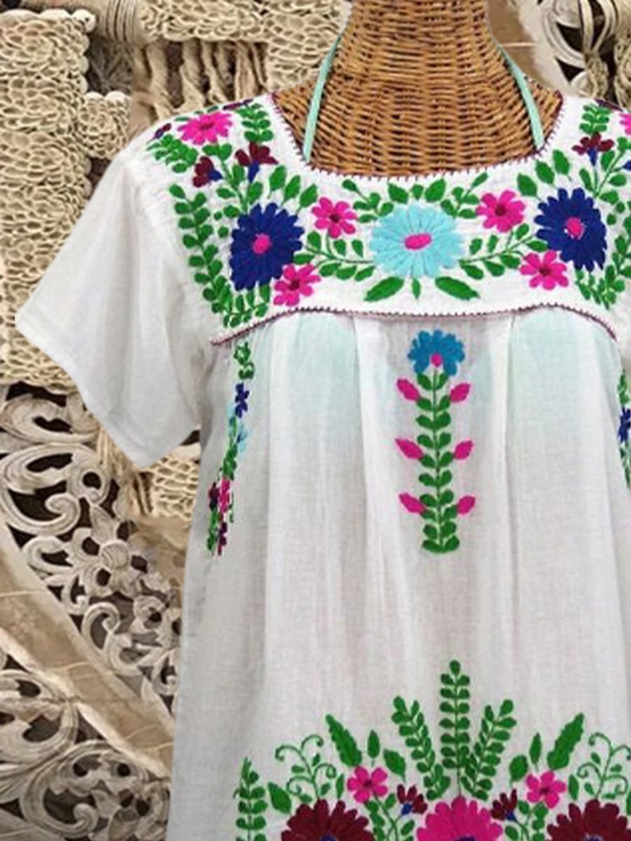 Cotton-Blend Short Sleeve Casual Shirts & Tops