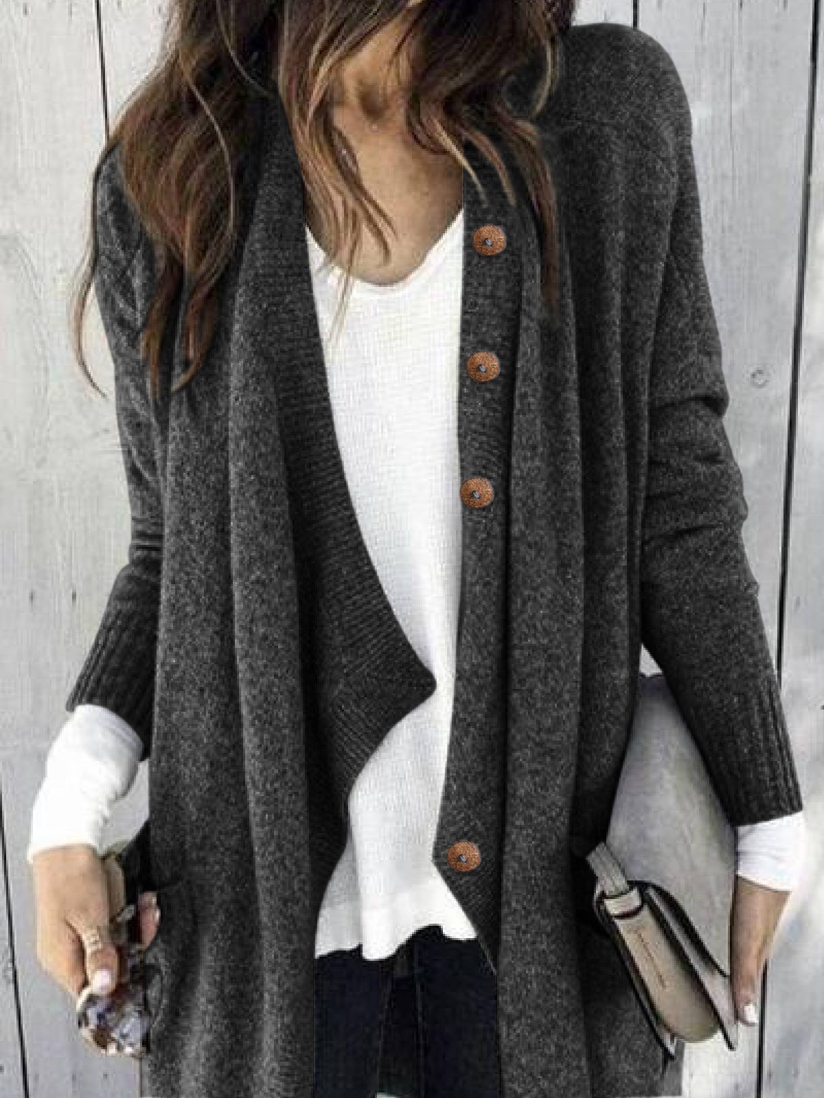 Buttoned Shawl Collar Knitted Casual Outerwear