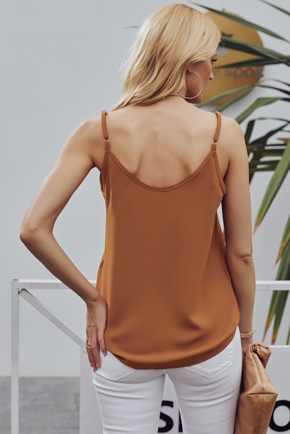 Orange Spaghetti Strap Buttoned Tank Top
