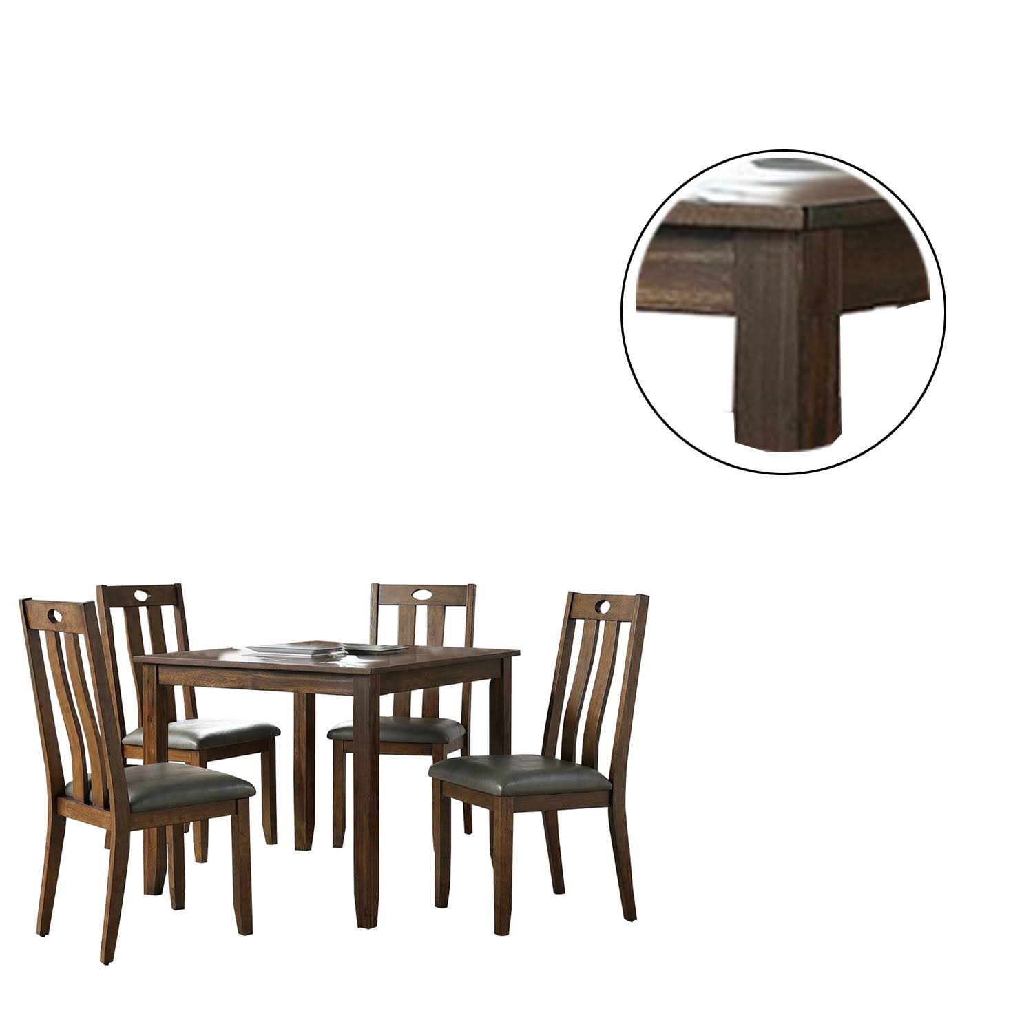 Benjara BM228584 Wooden Dining Set with Padded Seat Chair Brown Gray - 5 Piece