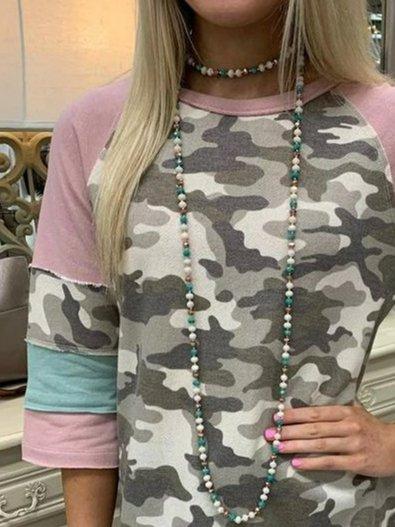 Shift Half Sleeve Cotton-Blend Color-Block Shirts & Tops