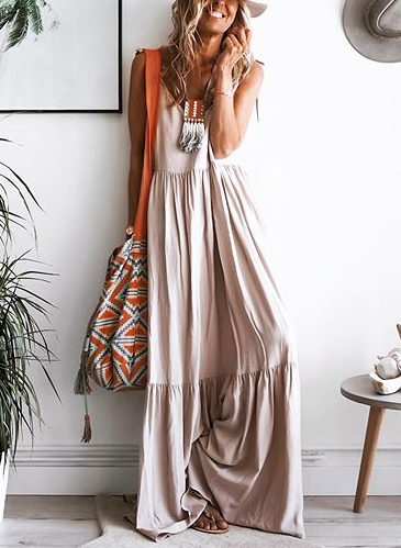 Cotton Loose Solid sleeveless Casual dress