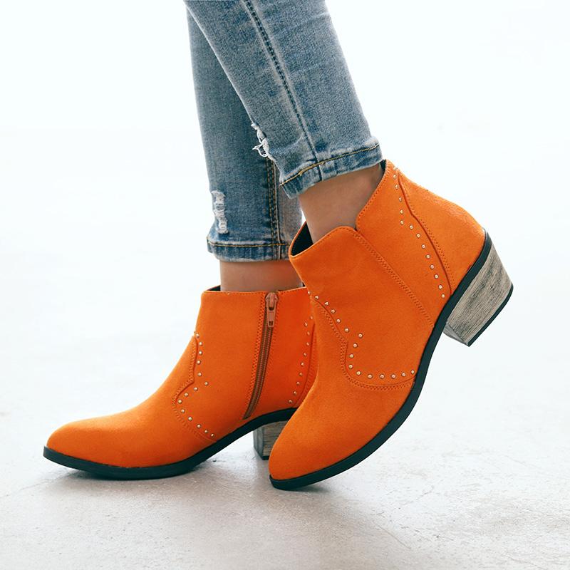 Chunky Heel Closed Toe Women Boots