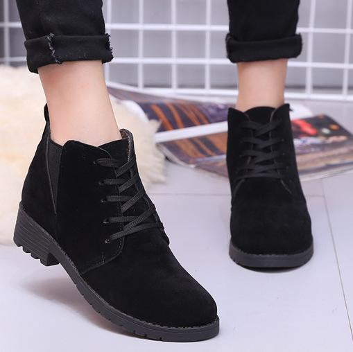 Women Spring Ankle Suede Lace-Up Casual Boots