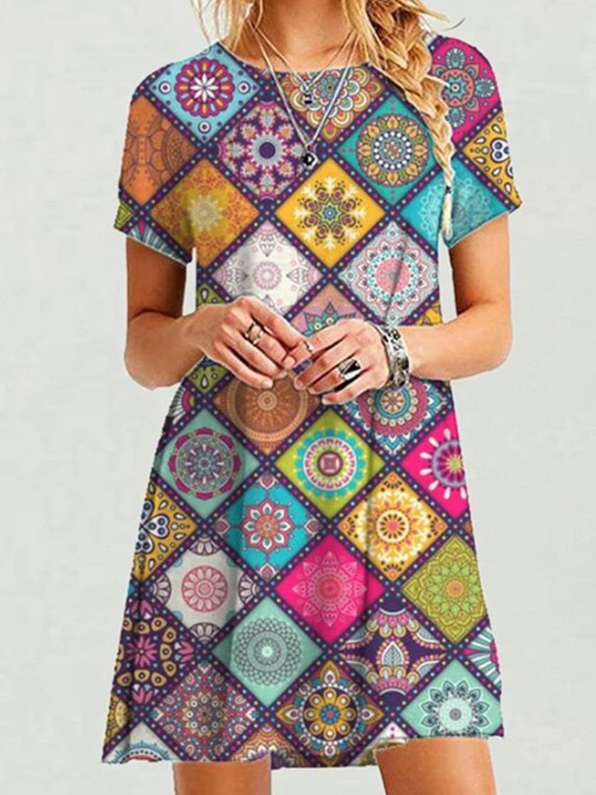 Simple Printed Short Sleeve Dresses